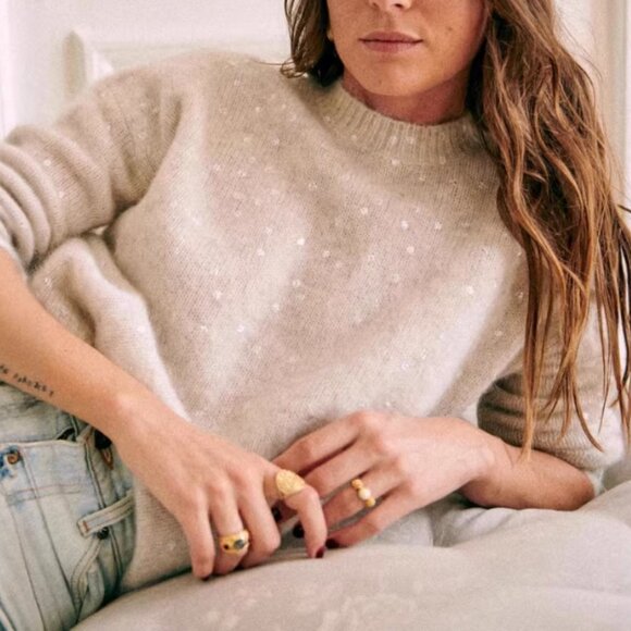 Sezane Sweaters - Sezane Ludivine Jumper Mottled Beige / Silver Mohair Knit Sweater French XS/S/M